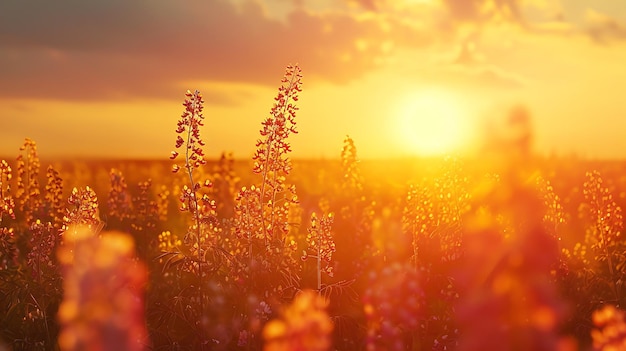 Photo a field of wild flowers with the sun behind them