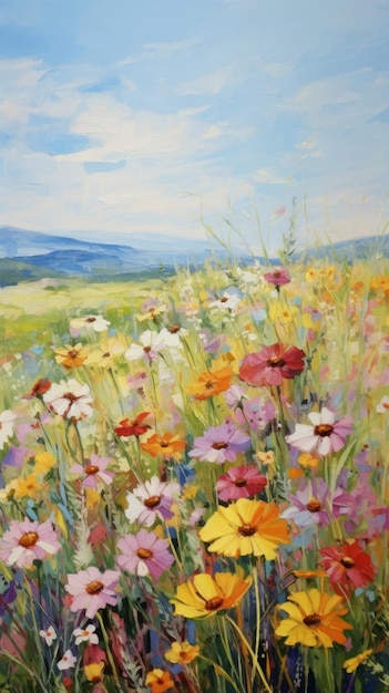 Field of wildflower painting landscape grassland