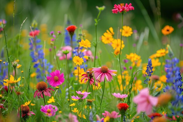 a field of wildflowers and other flowers A field of colorful wildflowers