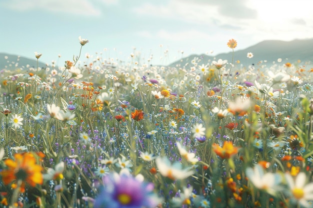 A field of wildflowers swaying in the breeze