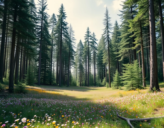 a field of wildflowers with a path through it