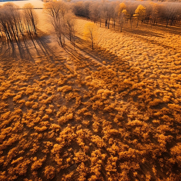 Photo a field with a field with trees and a sunset in the background