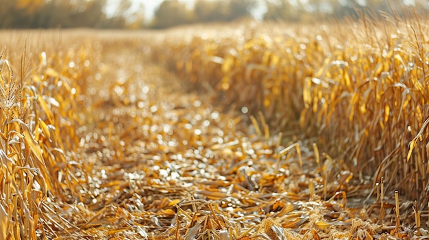 Photo field with golden corn autumn landscape