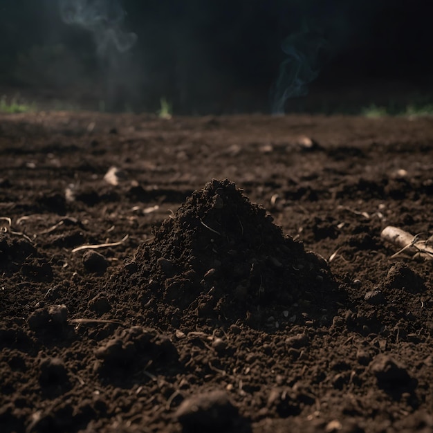 Photo a field with a large mound of dirt and a large mound of dirt