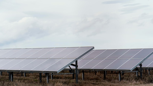 Field with lots of solar panels and copy space