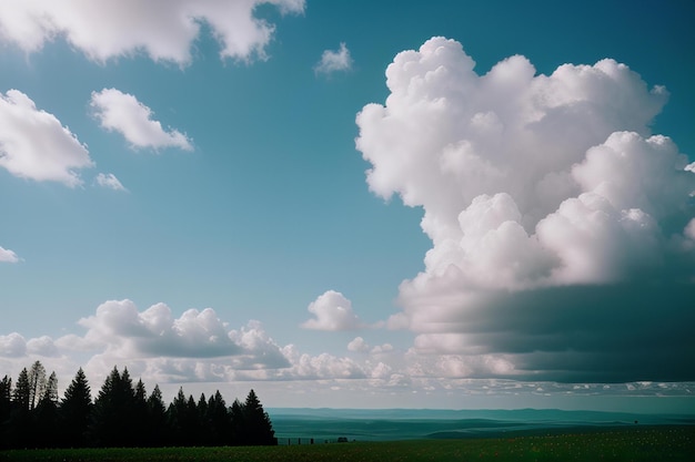 Photo a field with trees and clouds in the sky