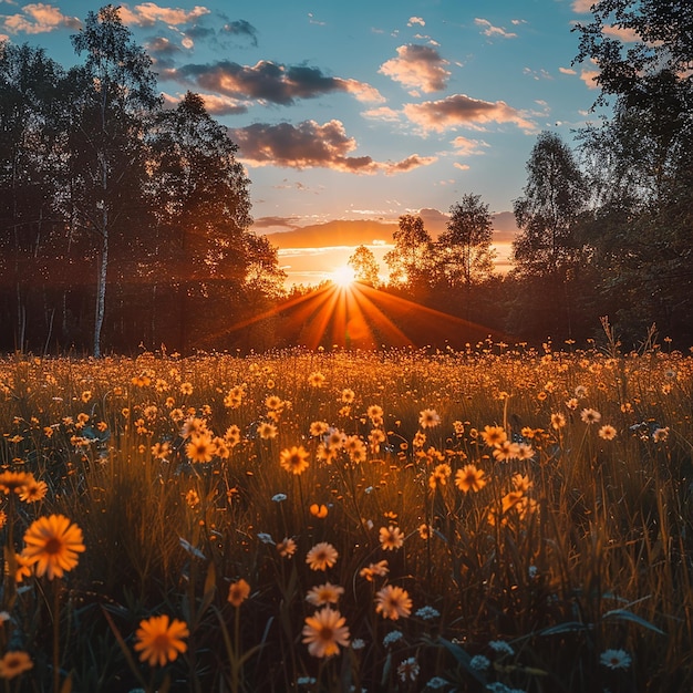 Field with Trees and Sunset Chaos