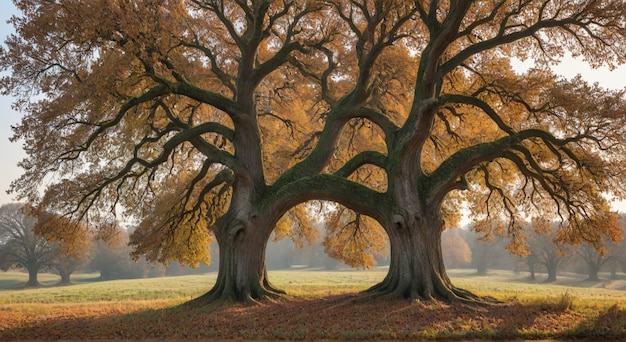 Photo a field with trees that have the word oak on it