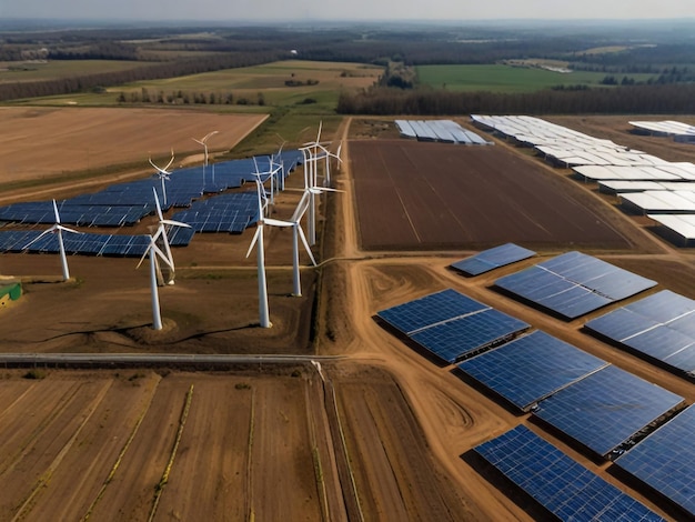 a field with wind turbines and a field with one that has a field of wind turbines in it