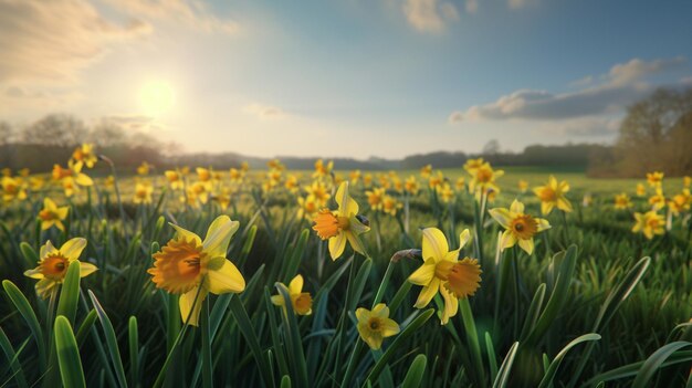 A Field of Yellow Flowers Under a Cloudy Sky