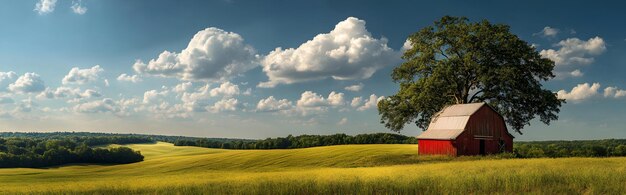 Photo a field of yellow wheat with a tree in the foreground