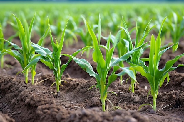 A field of young corn plants agricultural field with corn sprouts