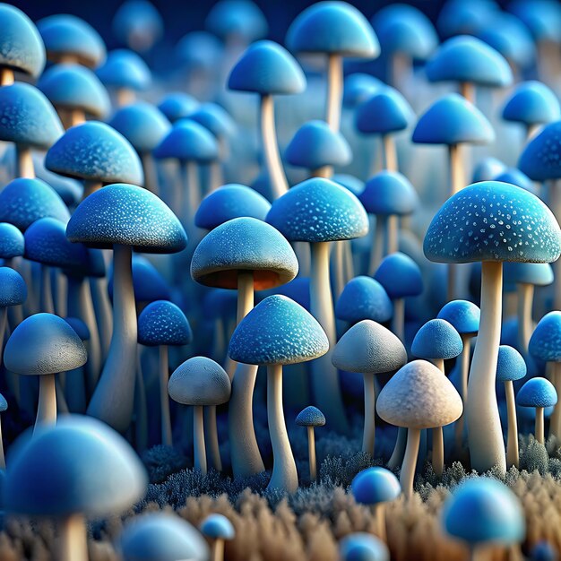 Photo a fieldofbluemushroomswithblurbackground nice image backgroundai generator