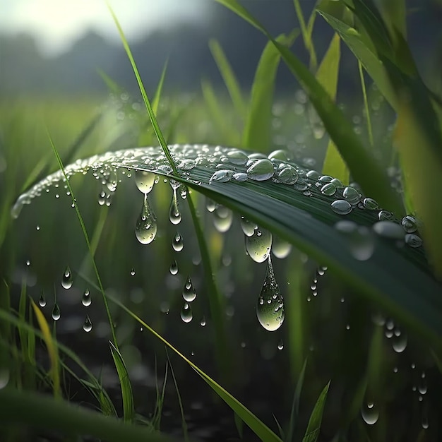 Fields full of paddy dew drops Generative AI