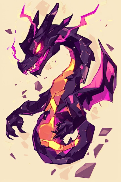 Photo fierce black dragon with purple and yellow accents