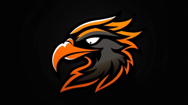 Fierce black and orange eagle head mascot logo