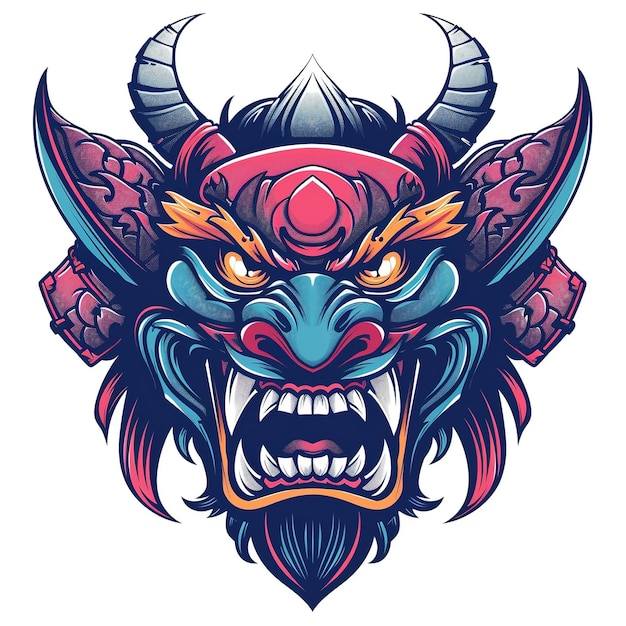 Fierce and Colorful Oni Mask Illustration