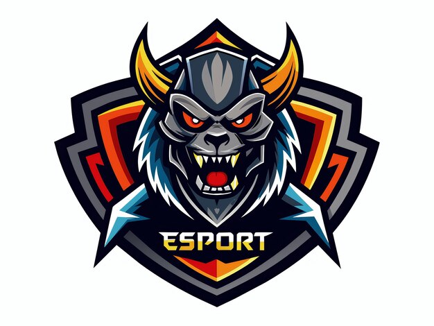 Photo fierce esport gaming logo design featuring aggressive monster with horns perfect for competitive gaming teams tournaments and streaming channels