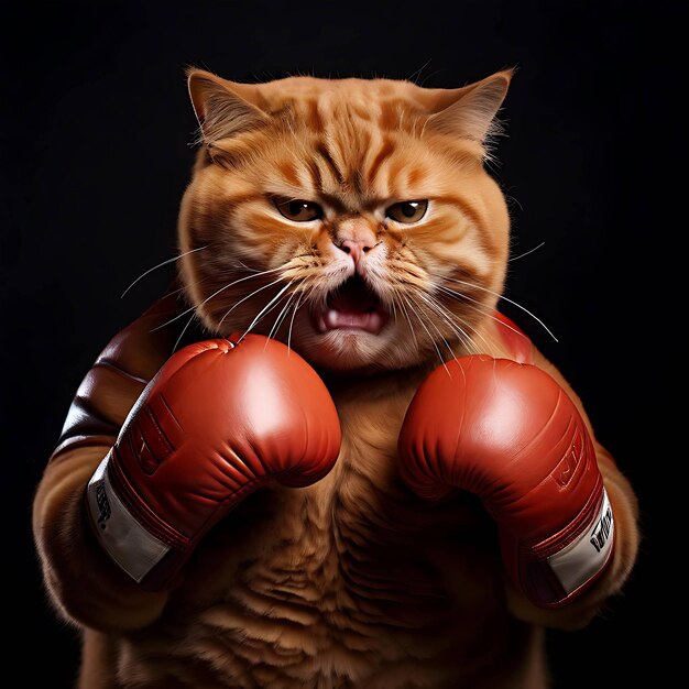 Photo a fierce orange cat wearing boxing gloves