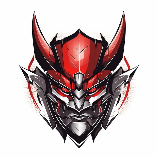 Fierce Red Samurai Robot Warrior Head Logo Ideal for Gaming Esports and Technology Brands