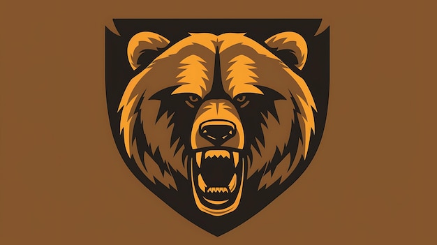 Photo a fierce roaring bear head in a shield shape perfect for a sports team or logo