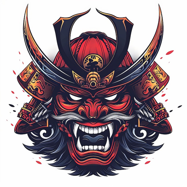 Fierce Samurai Warrior Mask with Open Mouth and Sharp Teeth