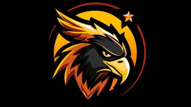 A fierce and stylized eagle mascot logo with a yellow and orange color scheme