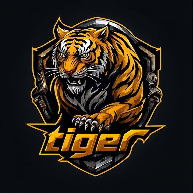 Fierce Tiger Mascot Logo with a Metallic Shield