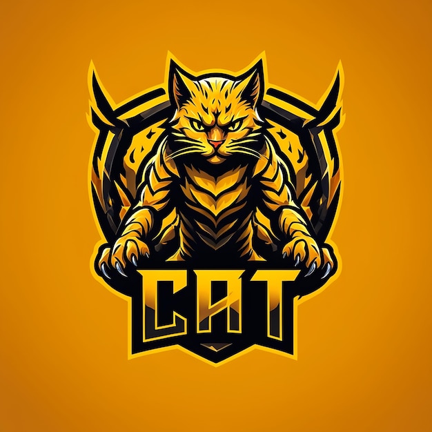 Fierce Yellow Cat Mascot with Claws and quotCATquot Logo