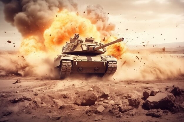 Fiery battlefield Armored tank defies mines in epic desert invasion