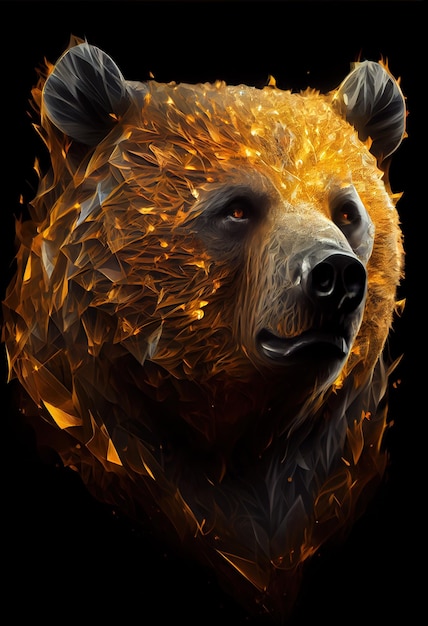 Fiery bear print or logo Ai rendered