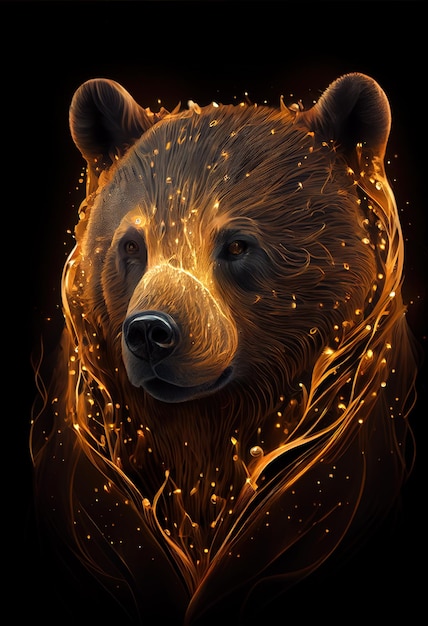 Fiery bear print or logo Ai rendered