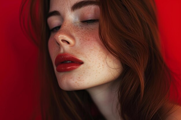 Photo fiery beauty closeup portrait of a redhead woman