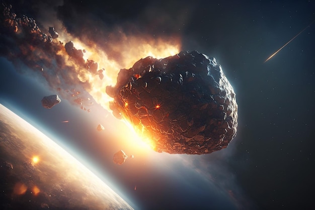 Fiery big asteroid falling to earth Generative AI