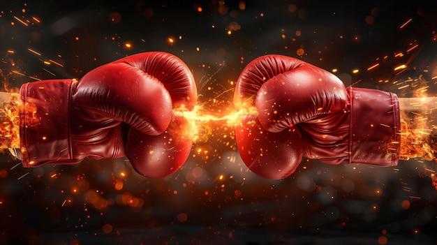 Photo fiery boxing gloves clash a visual representation of competition