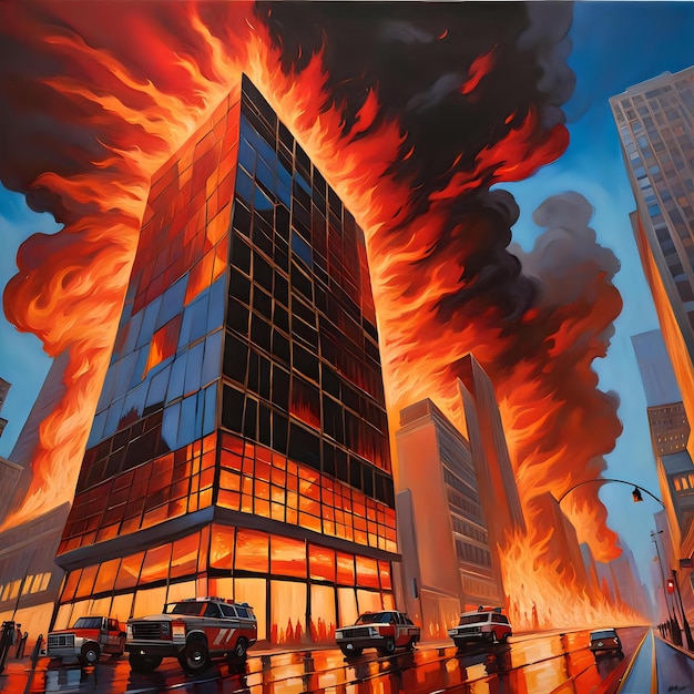 Photo fiery conflagration threatens flaming building fiery conflagration threatens flaming building