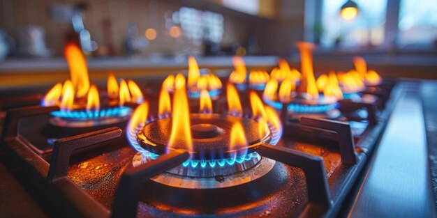 Fiery Dance A CloseUp of a Gas Stove in Action