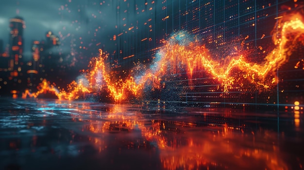 Fiery Data Flow in a Digital Cityscape