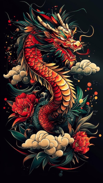 Fiery Dragon Tattoo Design