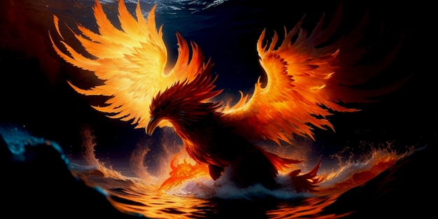 Photo a fiery eagle with flames and a fiery background