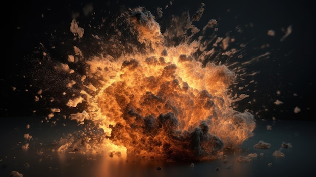 A fiery explosion with a black background