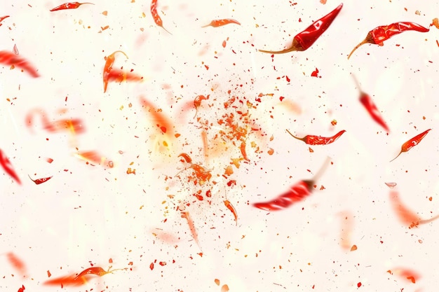 Fiery Explosions of Spicy Chilies on White Background