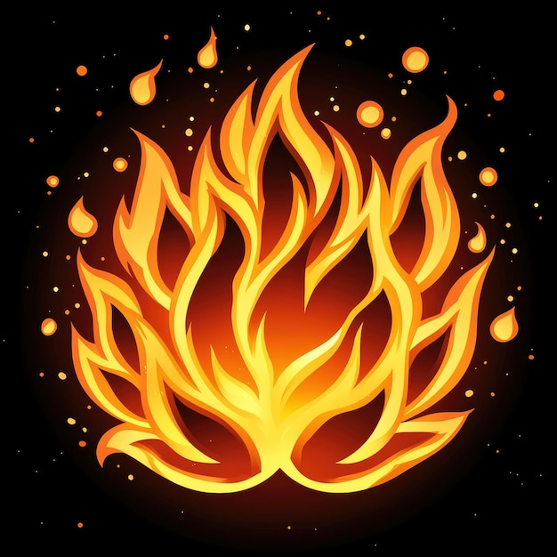 Fiery Flame Illustration on Black Background