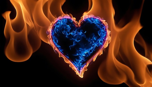 Photo fiery heart on a black background heart of flames and sparks february 14 valentines day