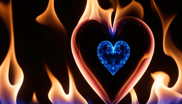 Photo fiery heart on a black background heart of flames and sparks february 14 valentines day