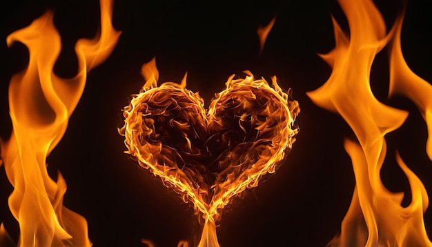 Photo fiery heart on a black background heart of flames and sparks february 14 valentines day