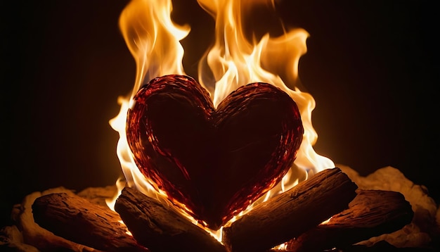 Photo fiery heart on a black background heart of flames and sparks february 14 valentines day