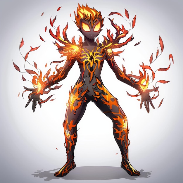 Photo a fiery humanoid figure with flames emanating from its body