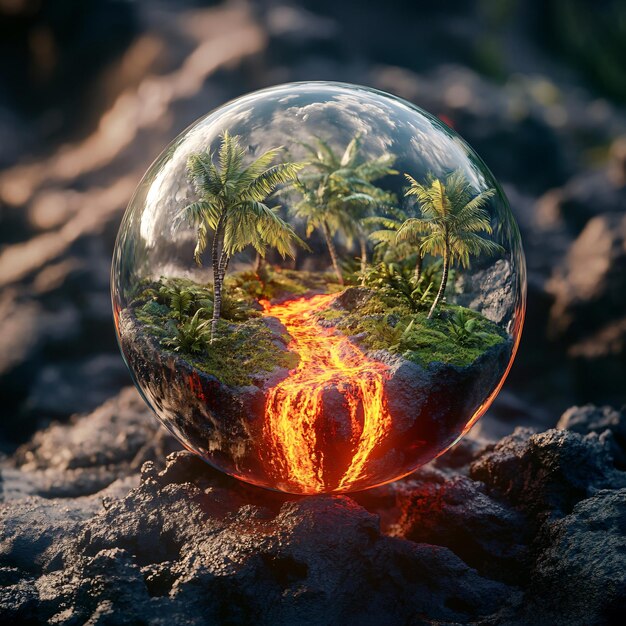 Photo fiery lava flowing through a forest in glass