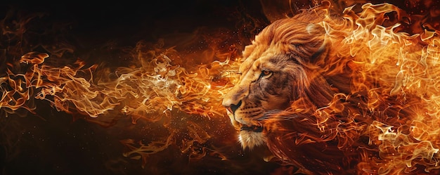 Photo fiery lion spirit in flames